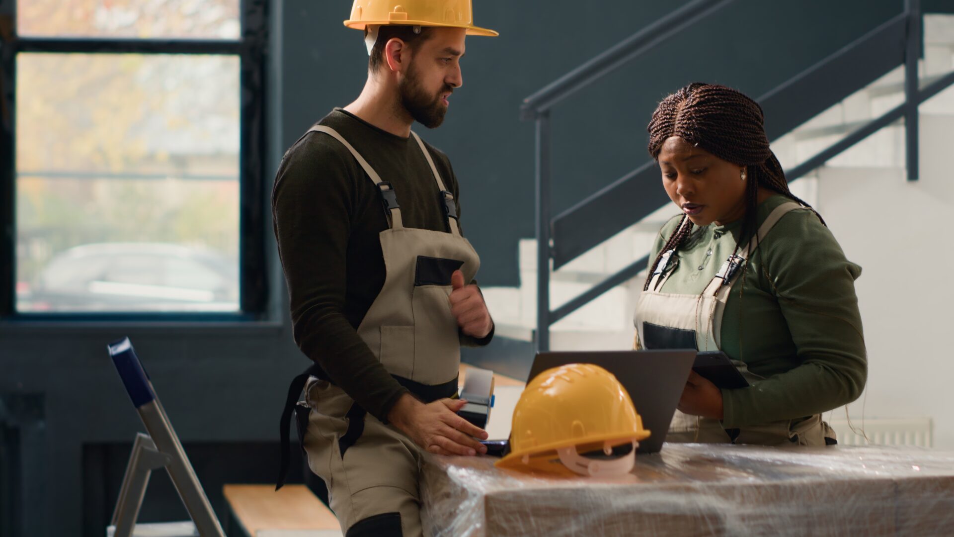 Chief supply chain officer carrying out the logistics of receiving, processing, storing and sending inventory according to purchase orders and shipping schedules, assisted by coworker in depot